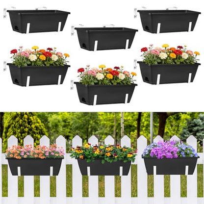 Railing Planter Boxes 6 Pack Window Boxes Planters with Adjustable Brackets