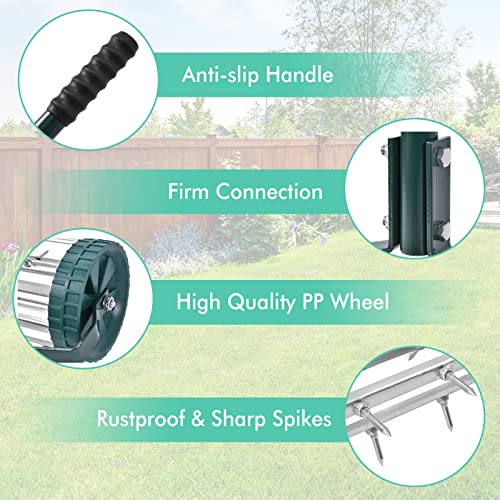 GYMAX Lawn Aerator, Rolling Aerator with Anti-Slip Handle & Tine Spikes, Push Plugger Aerator for Garden, Backyard Maintenance, Soil Grass Manual Aerator Tool (Basic) - style: Basic