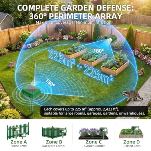 Solar Ultrasonic Animal Repellent Outdoor, 2 Pack Deer Repellent Devices