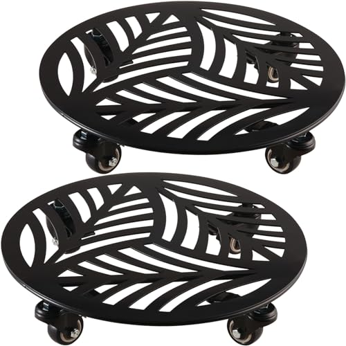 2 Packs Large Metal Plant Caddy with Wheels 13” Heavy-Duty Iron Wheeled Rolling Plant Stands with Casters Indoor Outdoor Plant Pot Roller Base Plant Saucer Movers Black, Strong Load Capacity - size: 13"