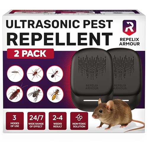 Ultrasonic Pest Repeller for Indoor Use - 2 Pack - Covers Up to 1,500 sq ft per Device - 3 Modes Mouse Repellent - Rodent Repellent – Helps Repel Rats, Spiders, Mosquitoes, Ants & Household Insects
