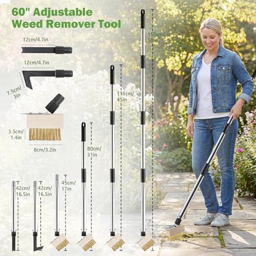 PIMEKOY Crack Weeder Tool Set, 3 Different Weed Remover Tool Head for Paver - size: 60" Long Handle