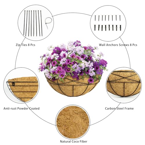 4 Pack 14 Inch Window Boxes Planters Railing Planter Box with Coco Liners Deck Railing Planter Boxes Balcony Hanging Flower Box Wall Mounted Half Round for Outdoor Plants Garden Decor - size: 14 Inch