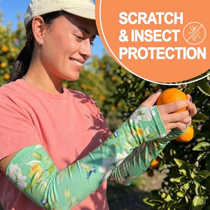 Evridwear Gardening Sleeves,UV Protection Cooling Arm Sleeve Women Men - color: Mint Floral Garden, size: Large/Extra Large