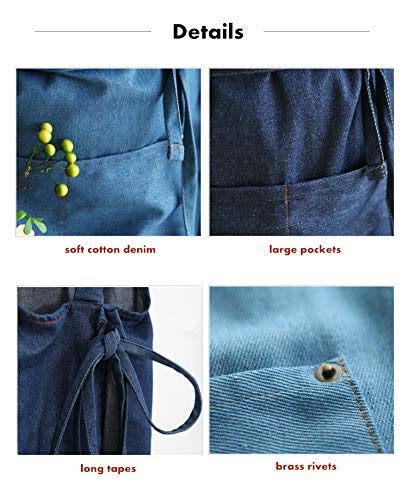 Cute Denim Matching Apron for Kids and Adults, Cook Art Paint Garden - color: Blue, size: Adult (One Size)