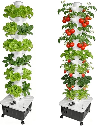 Hydroponic Tower, 14-Layer Hydroponics Growing System Kit with 70 Slots, Vertical Garden System with 20L Water Tank and Pump for Indoor Outdoor Home, Balcony & Patio - size: 70 Pods