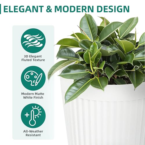 2-Pack 20" Matt White Resin Tall Planters with Fluted Texture - color: 20"h-white Ceramic