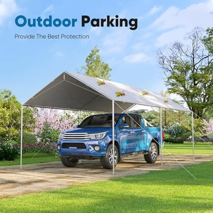 Quictent 10x20 ft Carport Replacement Tarp Canopy Top Cover with Bungee Balls - color: White