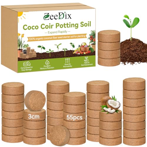ZeeDix 55 Pack 30mm Organic Coco Coir Pellets Seed Starter Soil - size: 30mm-55pack