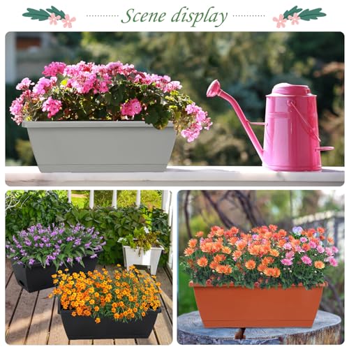 12Pcs 17Inches Rectangle Planter Box with Drainage Holes and Trays - color: Black