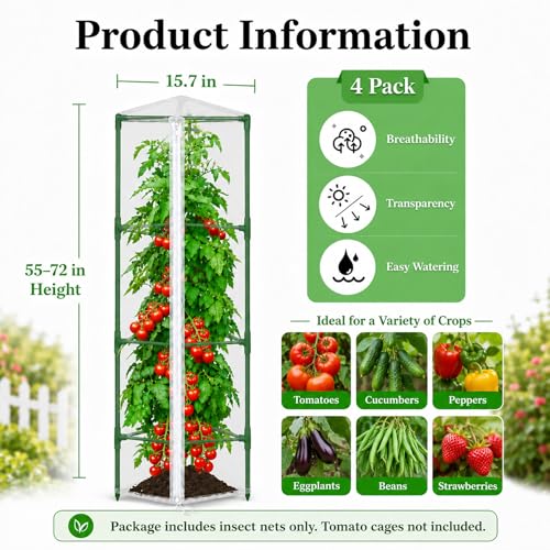 Halatool Garden Tomato Plant Cover Netting, Fits 55–72" Tomato Cages - size: 61 Inch