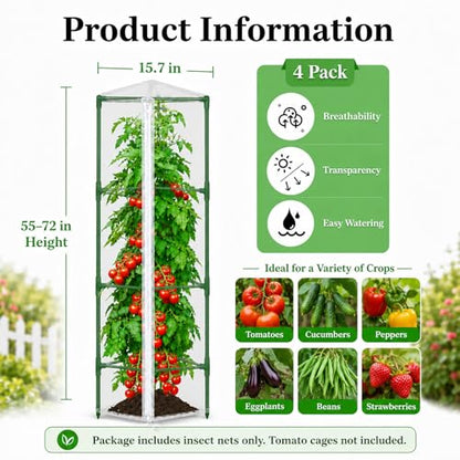 Halatool Garden Tomato Plant Cover Netting, Fits 55–72" Tomato Cages - size: 61 Inch