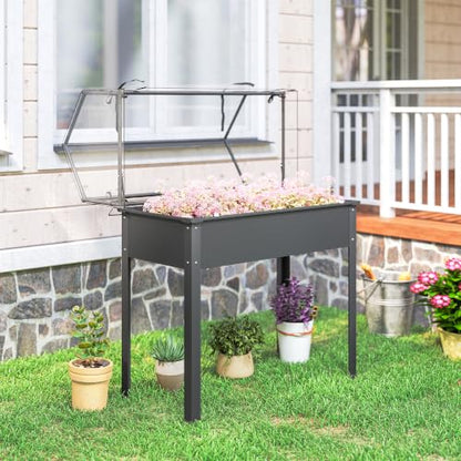 Outsunny Raised Garden Bed with Flip-Up Cover, 39.4"x18.9"x48.8", Dark Gray - color: Dark Gray
