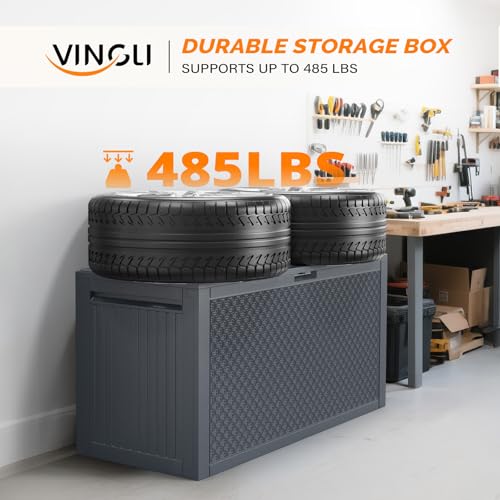 VINGLI 90 Gallon Lockable Durable Outdoor Storage Box, Grey - color: Gray
