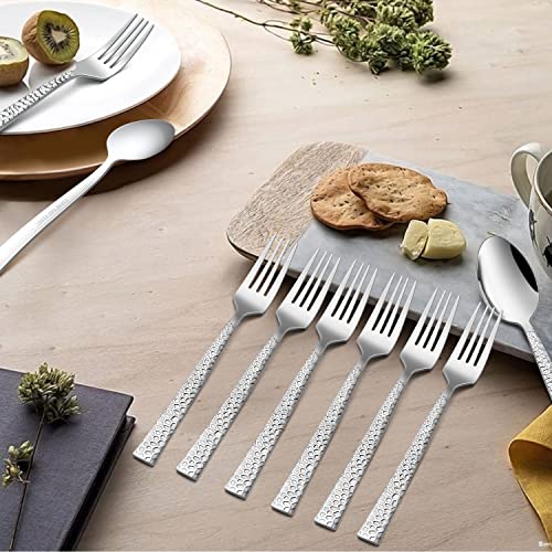HaWare Hammered 12 Pieces Dinner Forks Set, Stainless Steel 7.9 Silverware for Home/Kitchen/Restaurant, Classic Elegant Design, Mirror Polished, Dishwasher Safe (Pack of 2) - size: 7.9 inches (Pack of 2)