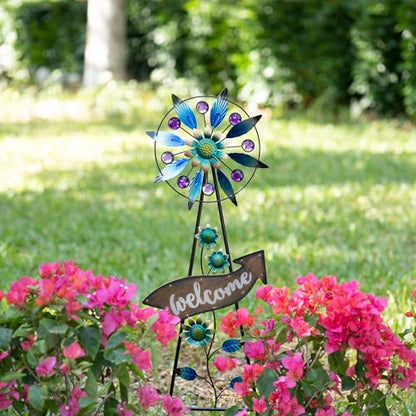 TERESA'S COLLECTIONS Solar Metal Wind Spinner Garden Stake Mom Gift 26" - color: Blue, size: Medium