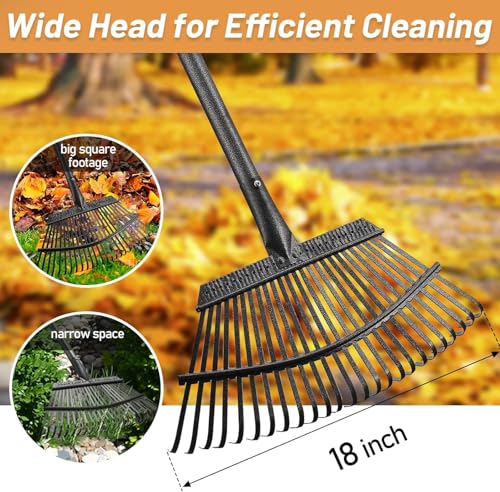 Garden Leaf Rake, 8.5" Head, 36-74 " Adjustable Handle, Sturdy Steel Tines - color: silver, size: 25tine