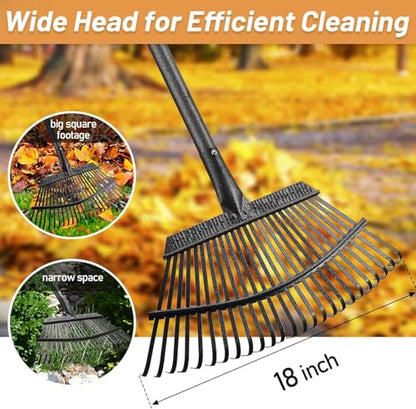 Garden Leaf Rake, 8.5" Head, 36-74 " Adjustable Handle, Sturdy Steel Tines - color: silver, size: 25tine