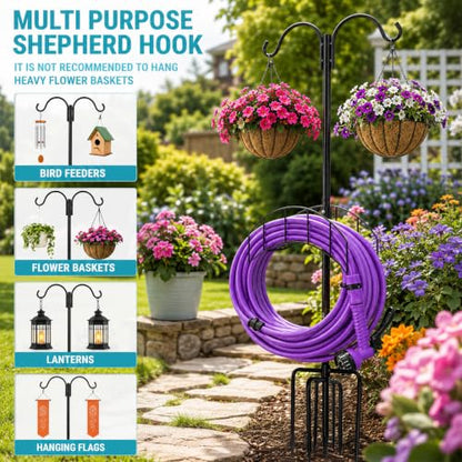 2-Pack Heavy Duty 7-Prong Garden Hose Holder with Dual Hooks - size: 2Pack-65IN-4 Hooks