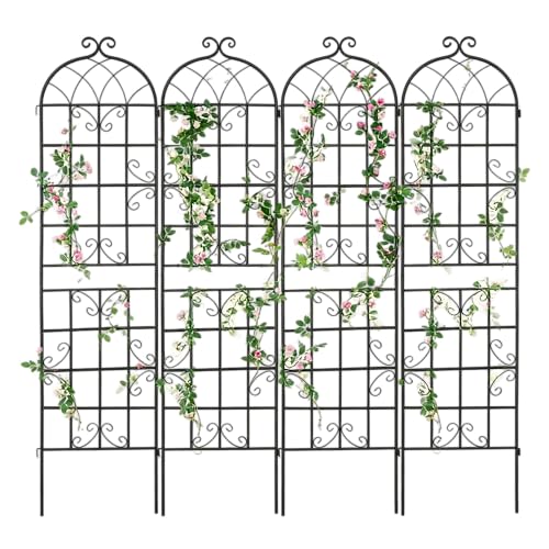 Garden Trellis for Climbing Plants Outdoor, 4-Pack 86" Metal Rustproof - color: Scrollwork-4pacs-Black, size: 86×19.7"