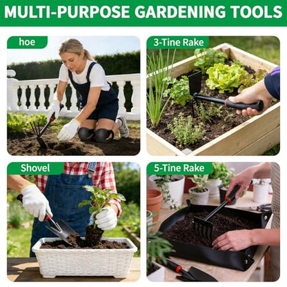 Gardening Tool Set, 10Pc Heavy Duty Garden Kit with Repotting Mat