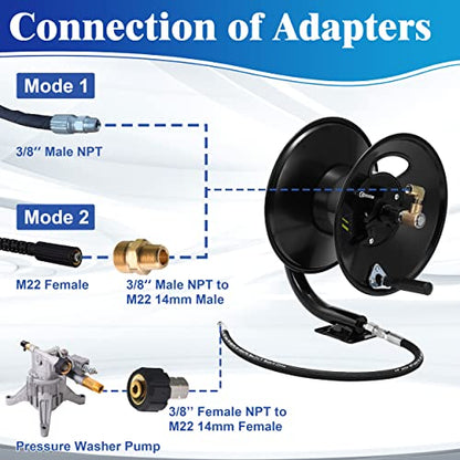 M MINGLE Pressure Washer Hose Reel 100ft x 3/8" / 150ft x 1/4", 4000 PSI - size: 100FT