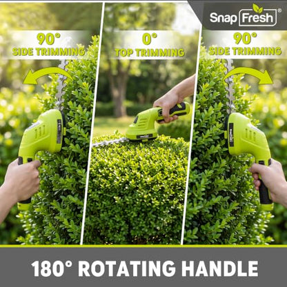 SnapFresh Cordless 7.2V Hedge Trimmer & Grass Shears, 180° Rotating Head