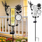 Metal Hummingbird Solar Rain Gauge Outdoor with LED Light and Thermometer - color: Hummingbird