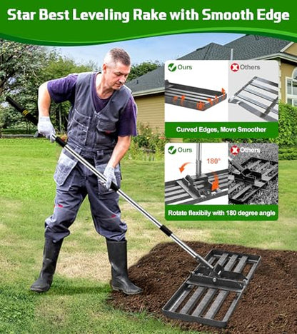 Lawn Leveling Rake 30x10, 6.2FT Heavy Duty Yard Leveler for Dirt & Soil