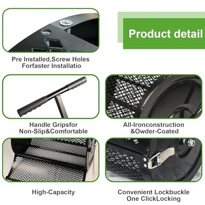 MAKEATREE 16 Inch Compost Spreader and Peat Moss Spreader, 16" Lawn and Garden Roller with Adjustable Handle, Steel Mesh Basket for Spreading Manure, Top Soil, Black - size: 16 Inches