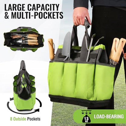 WORKPRO Garden Tool Bag with Waterproof Plastic Base, 8 Pockets