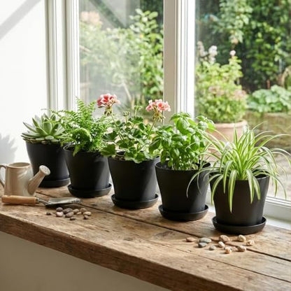 8inch Plant Pot with Large Drainage Holes &Saucer for Indoor Outdoor Plants - color: Black