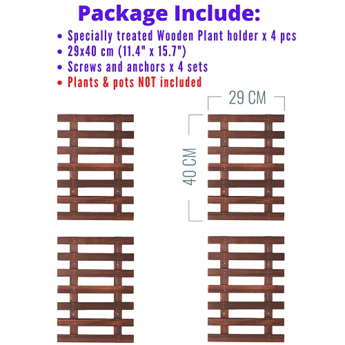 ShopLaLa Wooden Wall Planter (40cm, 4 Pack) Hanging Planters for Indoor - size: 40cm (15.7") x 4