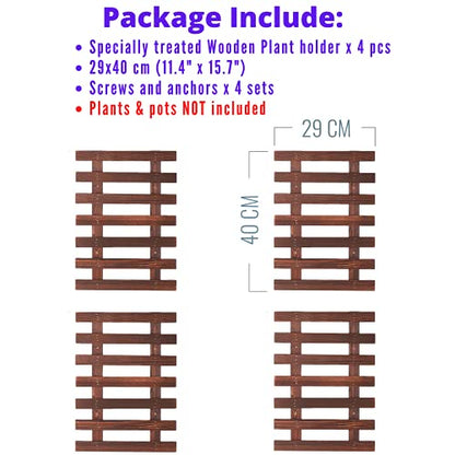 ShopLaLa Wooden Wall Planter (40cm, 4 Pack) Hanging Planters for Indoor - size: 40cm (15.7") x 4