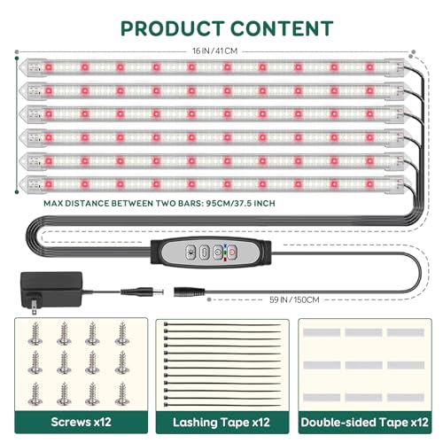 Grow Light Strips for Indoor Plants, 16" Full Spectrum Plant Light - size: 6 Bars