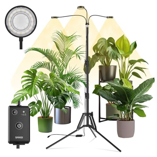 SANSI Grow Light for Indoor Plants, 30W 3-Head Tripod Stand Plant Light - color: Black-3-Head