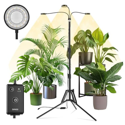 SANSI Grow Light for Indoor Plants, 30W 3-Head Tripod Stand Plant Light - color: Black-3-Head