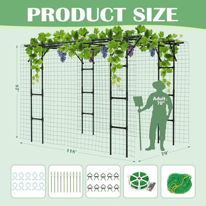 DoCred 87"H x 118"L Garden Arch Trellis, Metal Trellis for Climbing Plants - size: 87" H x 118" L x 79" W/Square