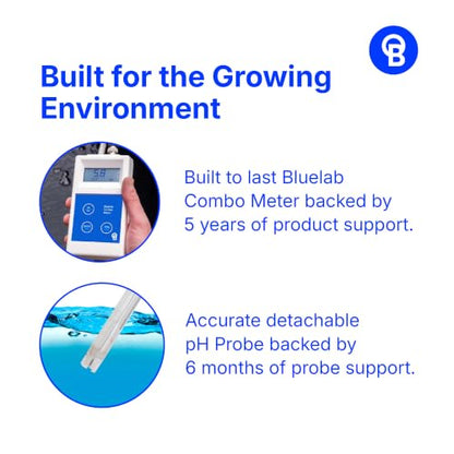 Bluelab Combo Meter for pH, Temperature & Conductivity in Water - Easy Calibration, Digital EC/TDS/PPM Tester for Hydroponics & Indoor Plants (METCOM) - style: pH/EC/Temp Meter in Hydroponic Solutions