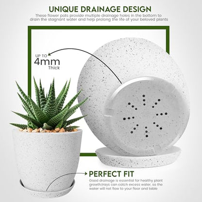 Plant Pots Indoor with Drainage 10 Pack Multi-Size Planters Set Spotty Grey - color: Speckled Grey, size: Pack of 10
