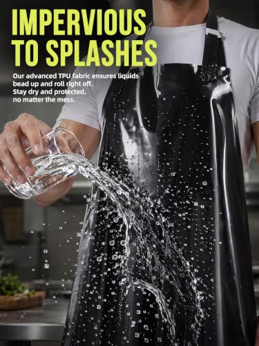 Molaxhome TPU Waterproof Apron Oil-resistant Chef Apron for Unisex Kitchen - color: Black