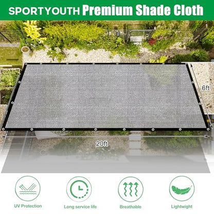 SPORTYOUTH Shade Cloth, 40% Black Sunblock Cover for Garden, 6x20 Ft Mesh Tarp with Grommets UV Resistant for Outdoor Greenhouse, Plants Vegetables Growing, Patio, Chicken Coop, Yard - size: 6x20ft
