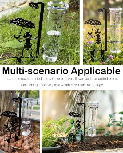 Cute Ant Rain Gauge Outdoor, Metal Gauge Stake with Acrylic Clear Tube