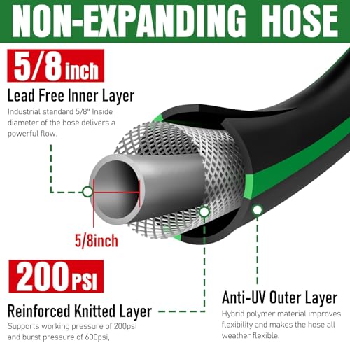 Heavy Duty Garden Hose 100ft, NON-EXPANDABLE Flexible Water Hose, Kink Resistant Lightweight Hybrid Hose, Leakproof Hose Male to Female Fittings - color: Black+Green, size: 100ft
