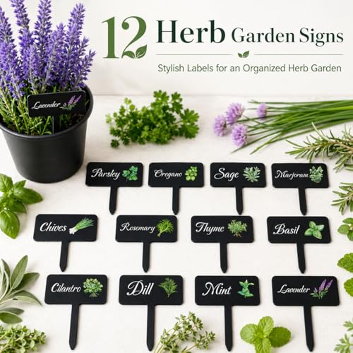 Acrylic Plant Labels 12 Styles with Herb Names for Garden Herbs - color: Black, size: 2.7 x 4 inch
