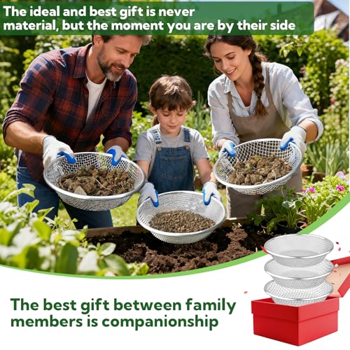 3PCS Soil Sifter for Gardening, Rock Sifter for 5 Gallon Bucket, Compost Dirt Sieve Set with Gloves – Filters Soil, Sawdust, Pebbles, Debris