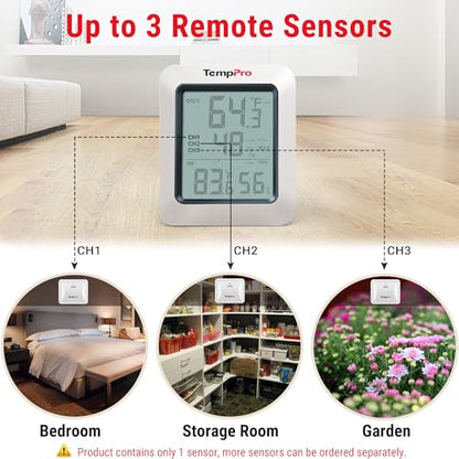 TempPro TempAir 500 FT Indoor Outdoor Thermometer Wireless with Sensor (3) - size: 3