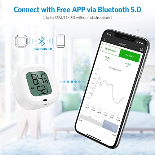Bluetooth Thermometer Hygrometer, Smart Humidity Temperature Sensor - color: White