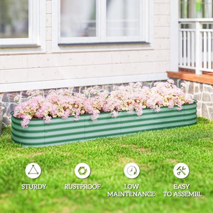 Outsunny 8' x 2' x 1' Galvanized Raised Garden Bed Kit, Green - color: Green, size: 8' x 2' x 1'