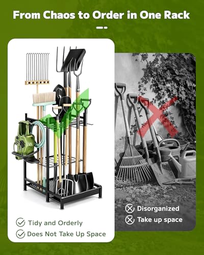 Garden Tool Organizer, Garage Shed Storage, Broom & Hose Tool Rack